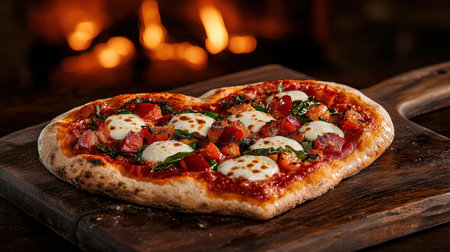 Heart-shaped pizza with fresh mozzarella and basilの素材