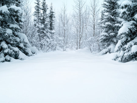 Snowy forest path in winter wonderlandの素材