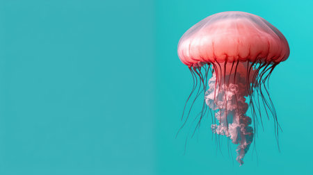 Pink jellyfish gracefully floats in turquoise waterの素材