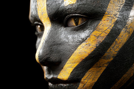Close-up of a face with black and yellow stripesの素材
