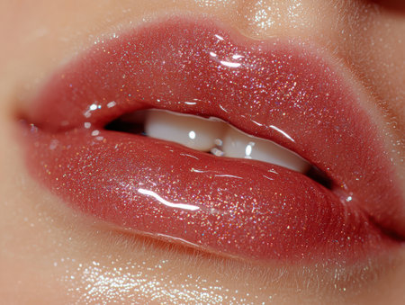 Sparkling rose gold lip gloss with glitterの素材