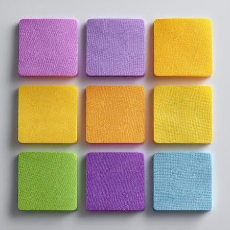 Colorful square tiles arranged in a gridの素材