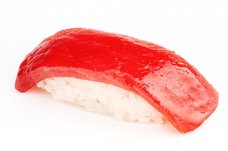 Maguro sushi with tuna fish isolated on whiteの写真素材