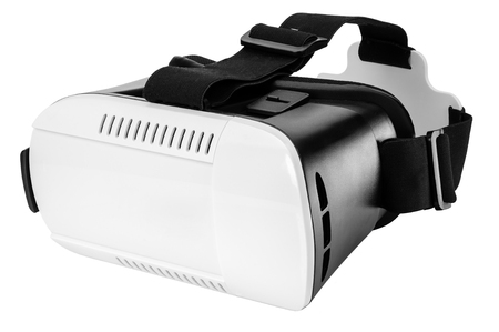 Plastic virtual reality glasses with straps isolated on white backgroundの写真素材