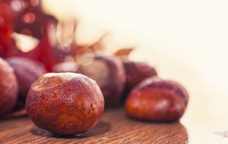 Autumn background with chestnutの写真素材