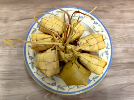 Traditional Ketupat â Indonesian Rice Cake Wrapped in Coconut Leavesの写真素材