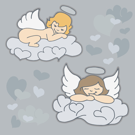 Vector card with angels and heartsのイラスト素材