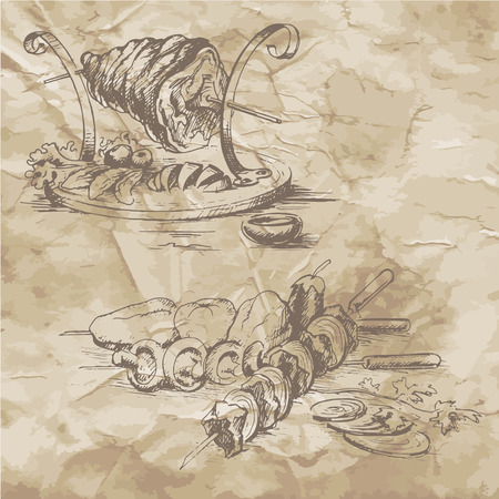 freehand vector drawing of foodのイラスト素材