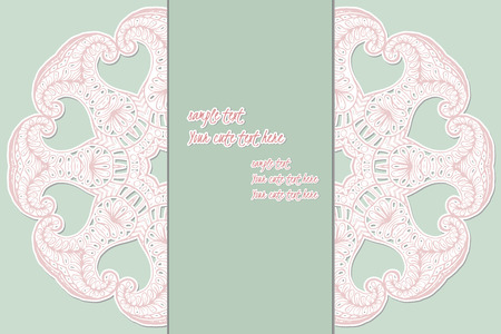 Card with colored circular floral ornament. Round Pattern Mandala. Circular pattern with flowers. Floral round pattern for the greeting card or invitation, template frame design for card, vector illustrationのイラスト素材