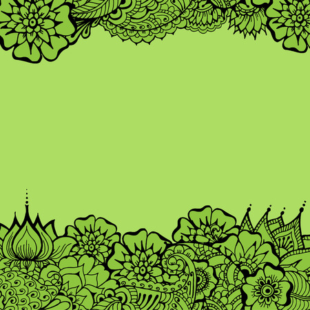 Ornate vector card template in Indian mehndi style. Hand drawn abstract background. Invitation, cards with mehndi elements. Floral ornament. Islam, arabic, indian, ottoman motifs.のイラスト素材