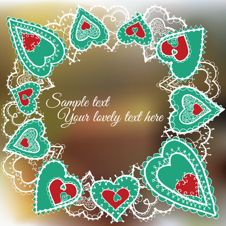 Border of snowflakes and hearts of snowflakes. Template for invitation, frames or wedding cards.のイラスト素材
