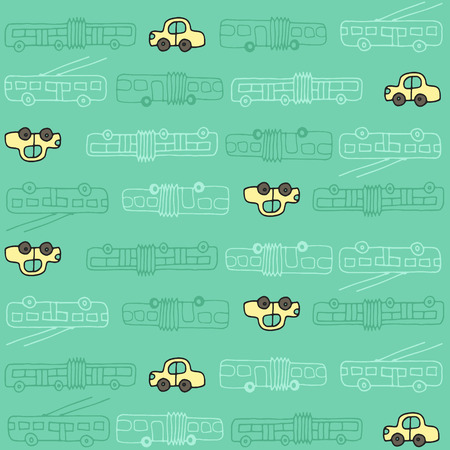 Seamless pattern with automobiles, trolleybuses and buses. Can be used as a background of website, textiles or otherのイラスト素材