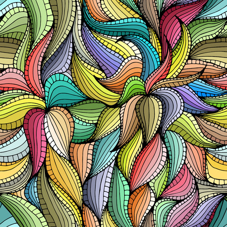 Abstract hand-drawn seamless pattern with colorful vegetation. Leaves. Can be used for desktop wallpaper or frame for a poster,for pattern fills, surface textures, web page backgrounds, textile and more.のイラスト素材