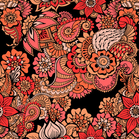 Pattern with traditional indian ornamental design in red and black colors. Seamless pattern for your design wallpapers, pattern fills, web page backgrounds, surface textures.のイラスト素材