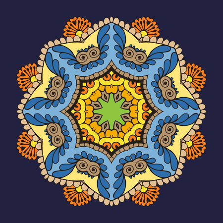 Card with colored circular floral ornament. Circular pattern with flowers can be used for the greeting card or invitation, template frame design for card, vector illustrationのイラスト素材