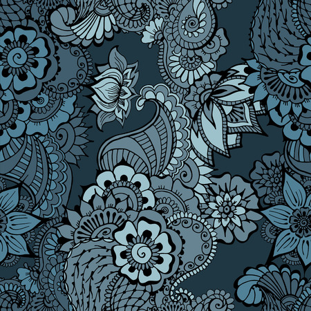 Pattern with traditional indian ornamental design. Floral background with indian ornament. Seamless pattern for your design wallpapers, pattern fills, web page backgrounds, surface textures.のイラスト素材