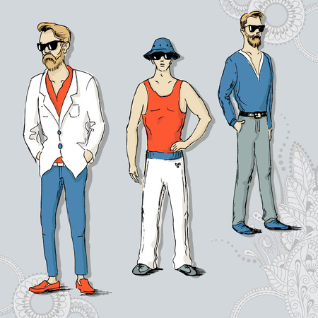 Hand drawn illustration of young guys in sketch style. Vector illustration for greeting card, poster, or print on clothes.のイラスト素材