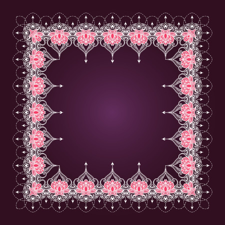 Border or frame with lotuses. Can be used for backgrounds, business style, tattoo templates, cards design or else. Vector illustration.のイラスト素材