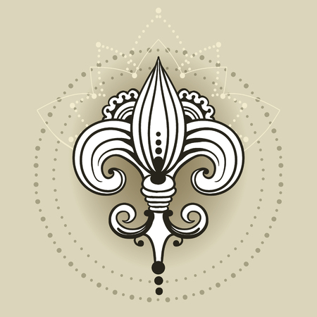 Freehand drawing of lily in east style. Can be used for backgrounds, business style, tattoo templates, cards design or else. Vector illustration.のイラスト素材
