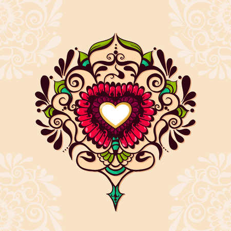 Tattoo henna heart. Mehndi element for tattoo design, card backgrounds, print on clothes or else. Vector heart for Valentines dayのイラスト素材