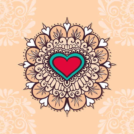 Tattoo henna heart. Mehndi element for tattoo design, card backgrounds, print on clothes or else. Vector heart for Valentines dayのイラスト素材