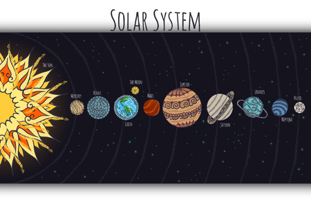 Abstract scheme of solar system with ornaments on the planets.のイラスト素材