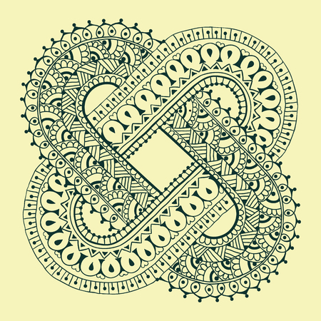 Template for tattoo design or card decoration with east and doodle elements. Floral ornament. Islam, arabic, indian, ottoman motifs. Infinity design. Vector illustration.のイラスト素材