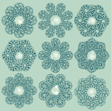 Nine templates for tattoo design or card decoration with mehndi elements. Floral ornament. Islam, arabic, indian, ottoman motifs. Infinity design. Vector illustration.のイラスト素材