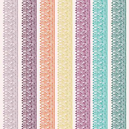 Endless stripes in henna tattoo style. Mehndi element for tattoo design, card backgrounds, print on clothes or else. Seamless pattern with vector stripes.のイラスト素材