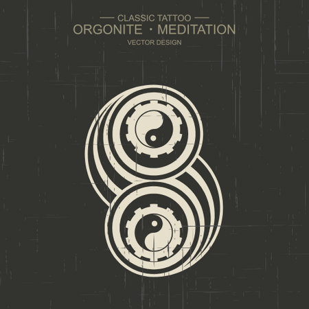 Abstract gear icon on grunge background, The steampunk gears,Circular pattern in form of Yin Yang symbol of harmony and balance.Henna drawing and tattoo.のイラスト素材