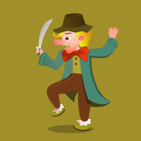 Cartoon pirate with a knife. Vector illustration in flat style.のイラスト素材