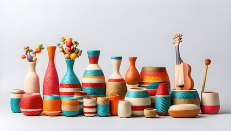 Colorful vases on a white background. Copy space for text.の素材