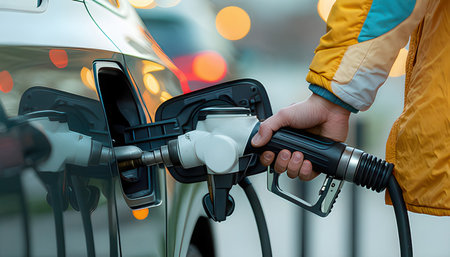 Refueling a car with gasoline at a gas station. Refueling a car with gasoline.の素材