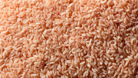 Orange rice background. Close-up of raw uncooked rice.の素材