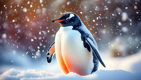 Penguin in the snow. 3d renderingの素材