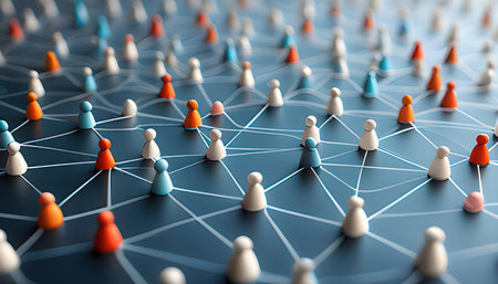 Network of people on blue background. 3D illustration. Network concept.の素材