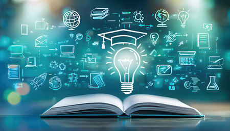 Open book with education sketch and lightbulb on it. Education conceptの素材