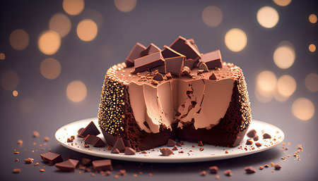 Chocolate cake with chocolate shavings, 3d rendering. Computer digital drawing.の素材