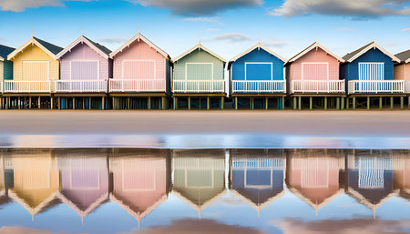 Beach huts at Brighton Beach, Melbourne, Victoria, Australiaの素材