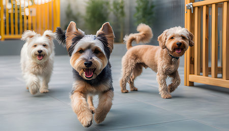 Terrier and Terrier are jumping in the parkの素材