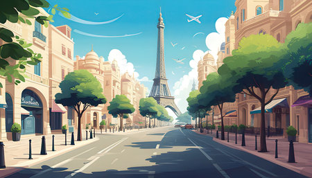 Eiffel tower in Paris, France, Europe. Vector illustrationの素材
