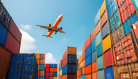 Container Cargo freight ship and plane for Logistic Import Export background.の素材