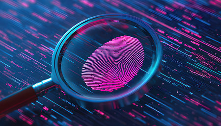 Fingerprint scan under a magnifying glass. 3d renderingの素材