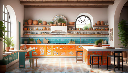 Kitchen interior design in loft style. 3D rendering. 3D illustration.の素材