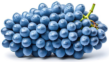 Bunch of blue grapes with water drops isolated on white background.の素材