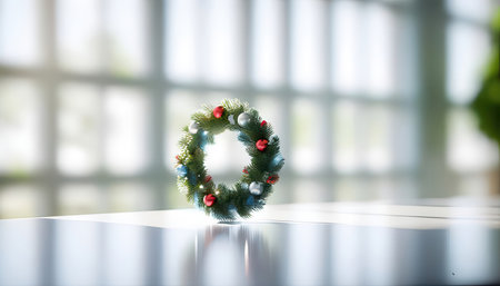 Christmas wreath on the table in the office. 3D renderingの素材