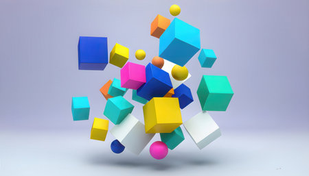 3d rendering of colorful cubes in white background. 3d illustration.の素材