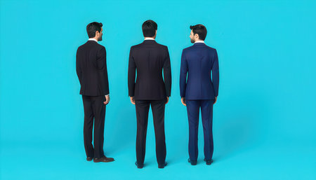Business People Standing in a Row on a Blue Background. 3d Renderingの素材