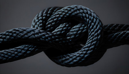 Rope knot on dark background. Rope knot on dark backgroundの素材