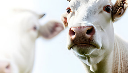 Portrait of a white cow in the farm, close up.の素材
